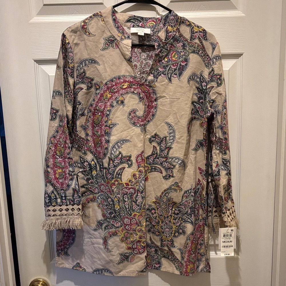 Charter Club Multicolor Paisley Linen Shirt NWT Size M